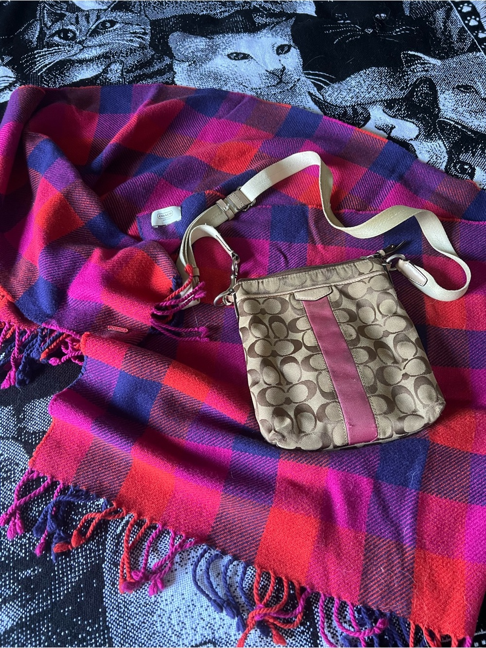 Coach Beige Signature Crossbody and Coach Scarf